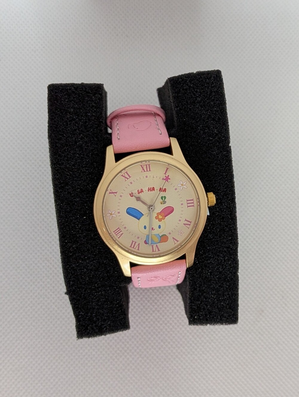 Pink Women's Cartoon Dial Watch with Gold-Tone Case